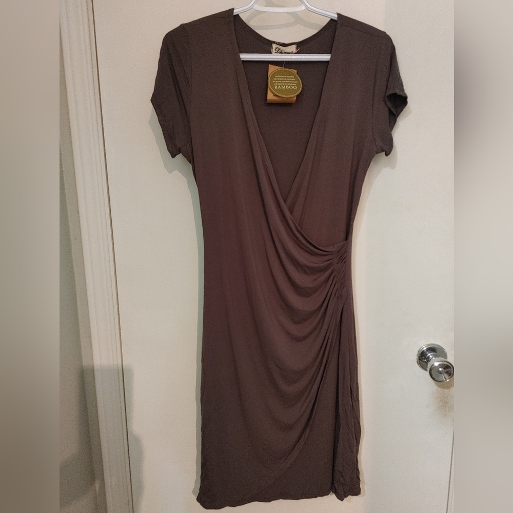Bamboo Faux Wrap Dress Sz.M\L Grey NWT